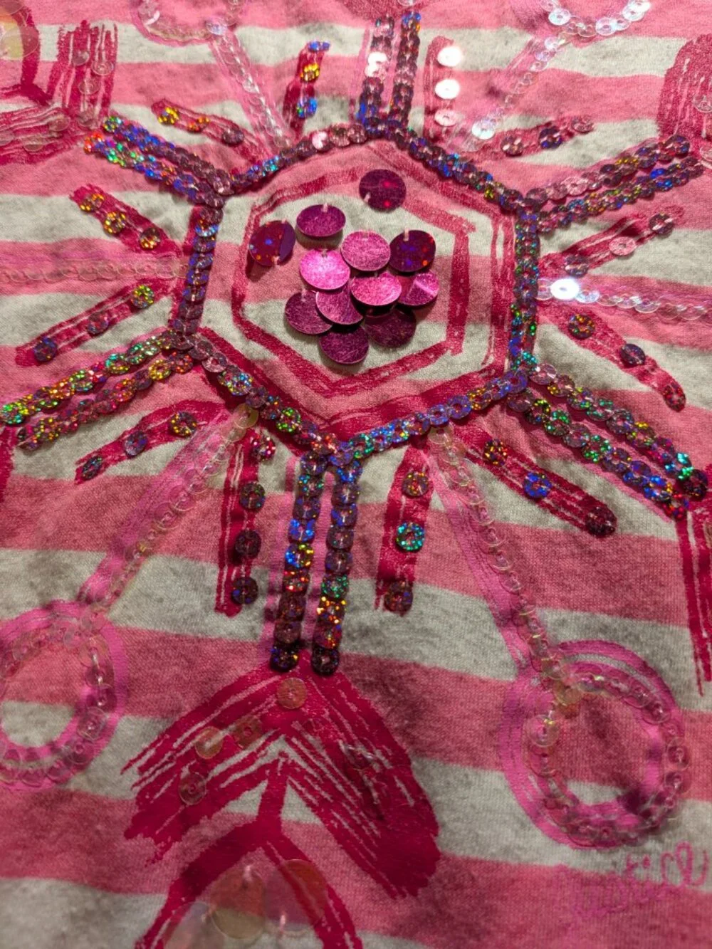 Justice Girls Size 10 Pink Striped Long Sleeve Top Sequin Snowflake Graphic